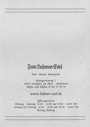 Zum Lahmen Esel Getrnkekarte
